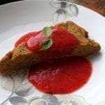 Sugar-free oil-free vegan pumpkin poppy seed pie with berry sauce