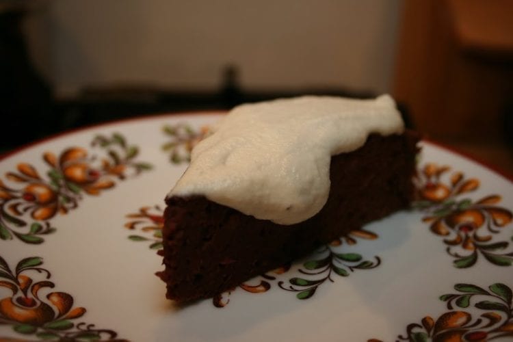 peanut butter-beet-bean brownie with cashew cream