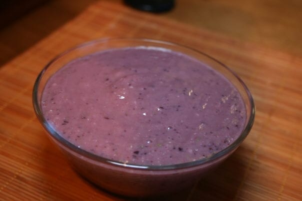 banana, coconut milk, water, frozen cherries, blueberries