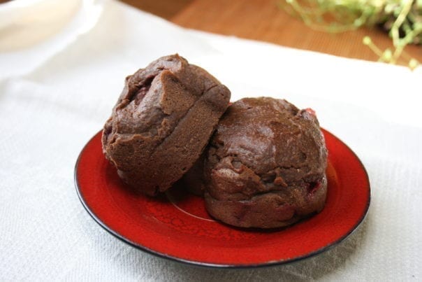 muffins, carob, cacao, raspberries, coconut oil, oat flour, buckwheat flour, dates, banana, apple sauce