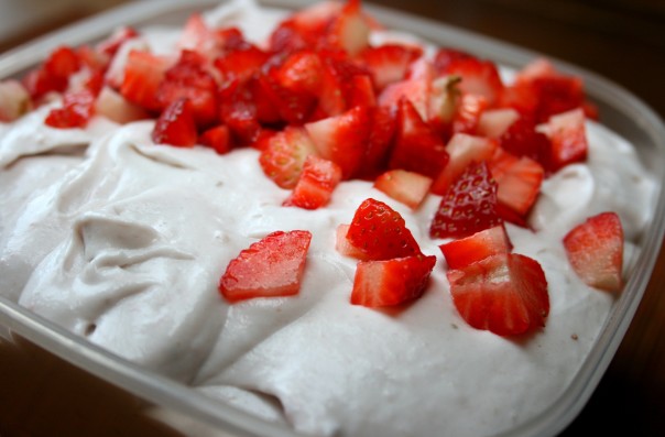 ice cream, coconut, recipe, raw, strawberries