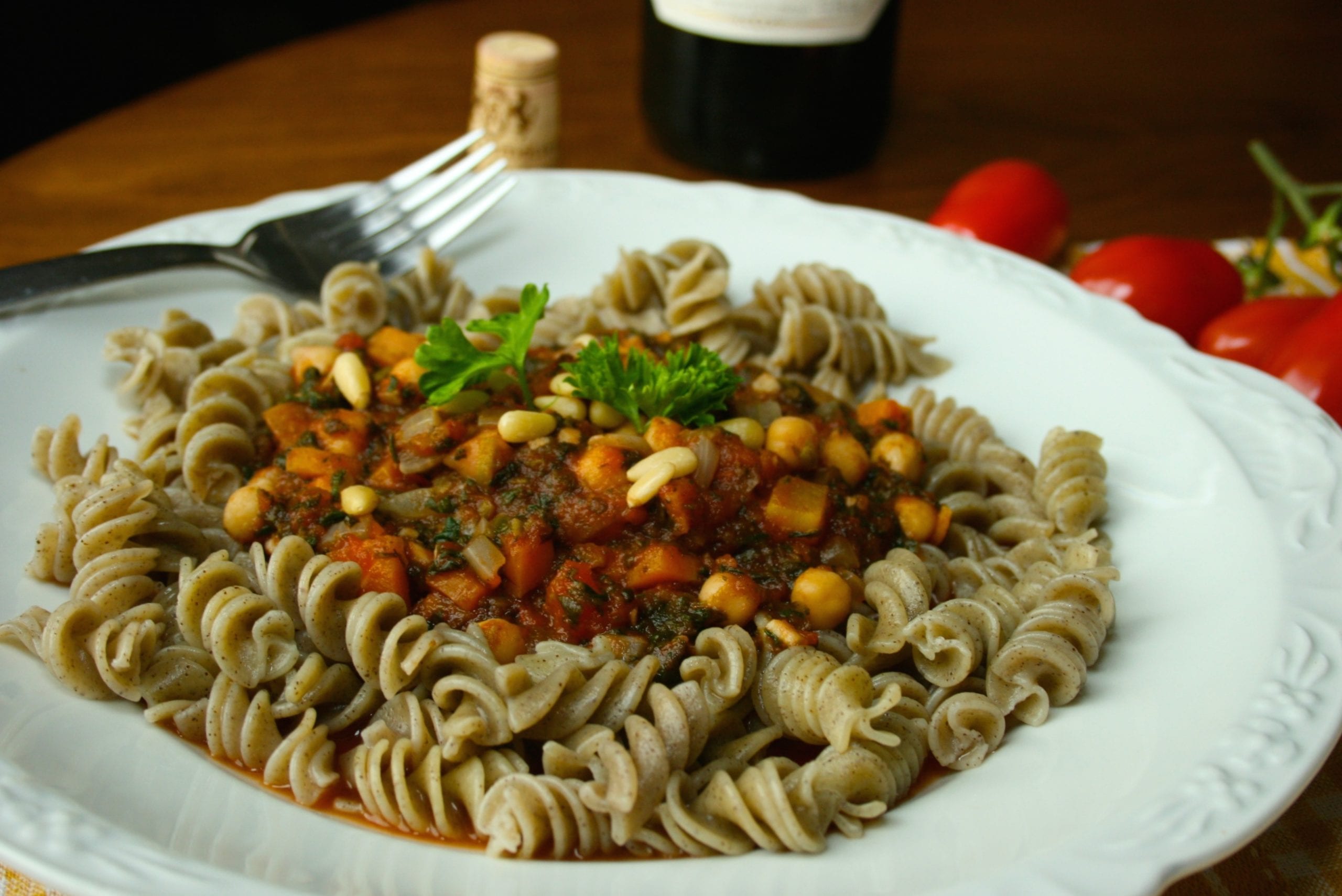 Spinach Tomato Pasta with Chickpeas