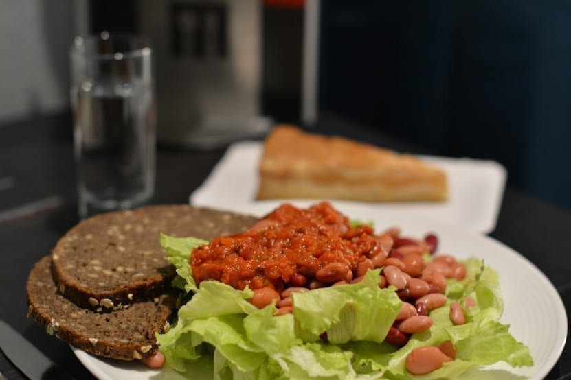 Iceberg, Rye Bread, Canned Beans, Tomato-Basil Sauce, Vegan Tiramisu