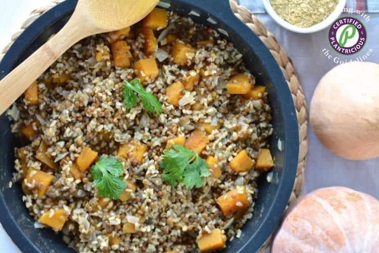 Hearty pumpkin lentil risotto oil-free