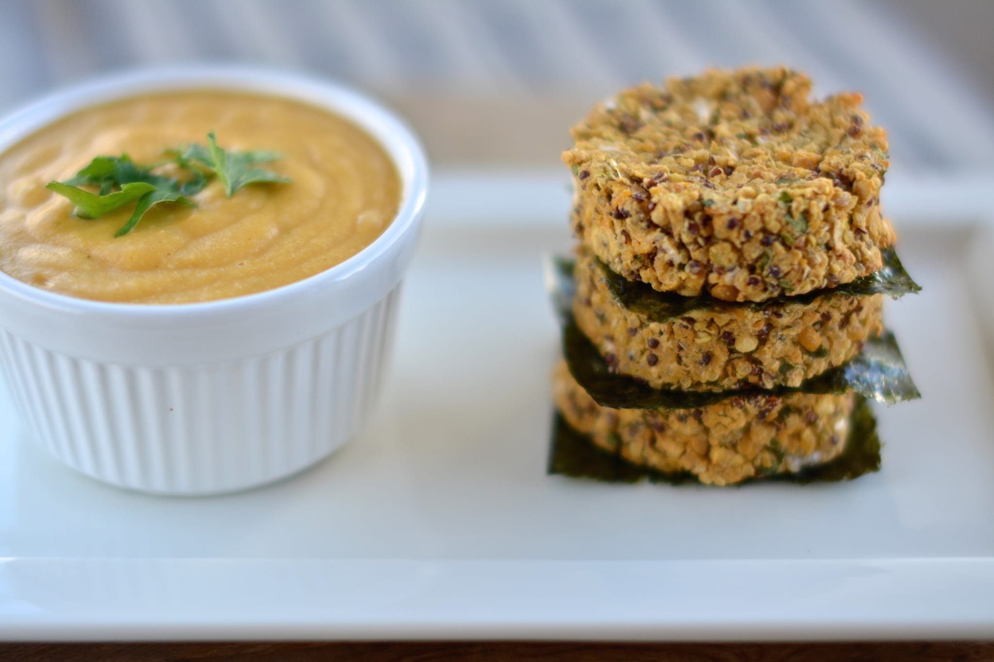 Chickpea-Quinoa Patties with Cheesy Vegan Sauce