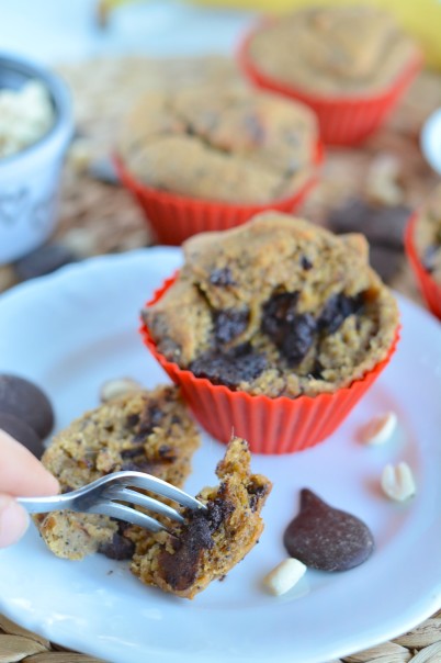 Banana-Mango-Chocolate Chunk Spelt Muffins with Poppy Seeds