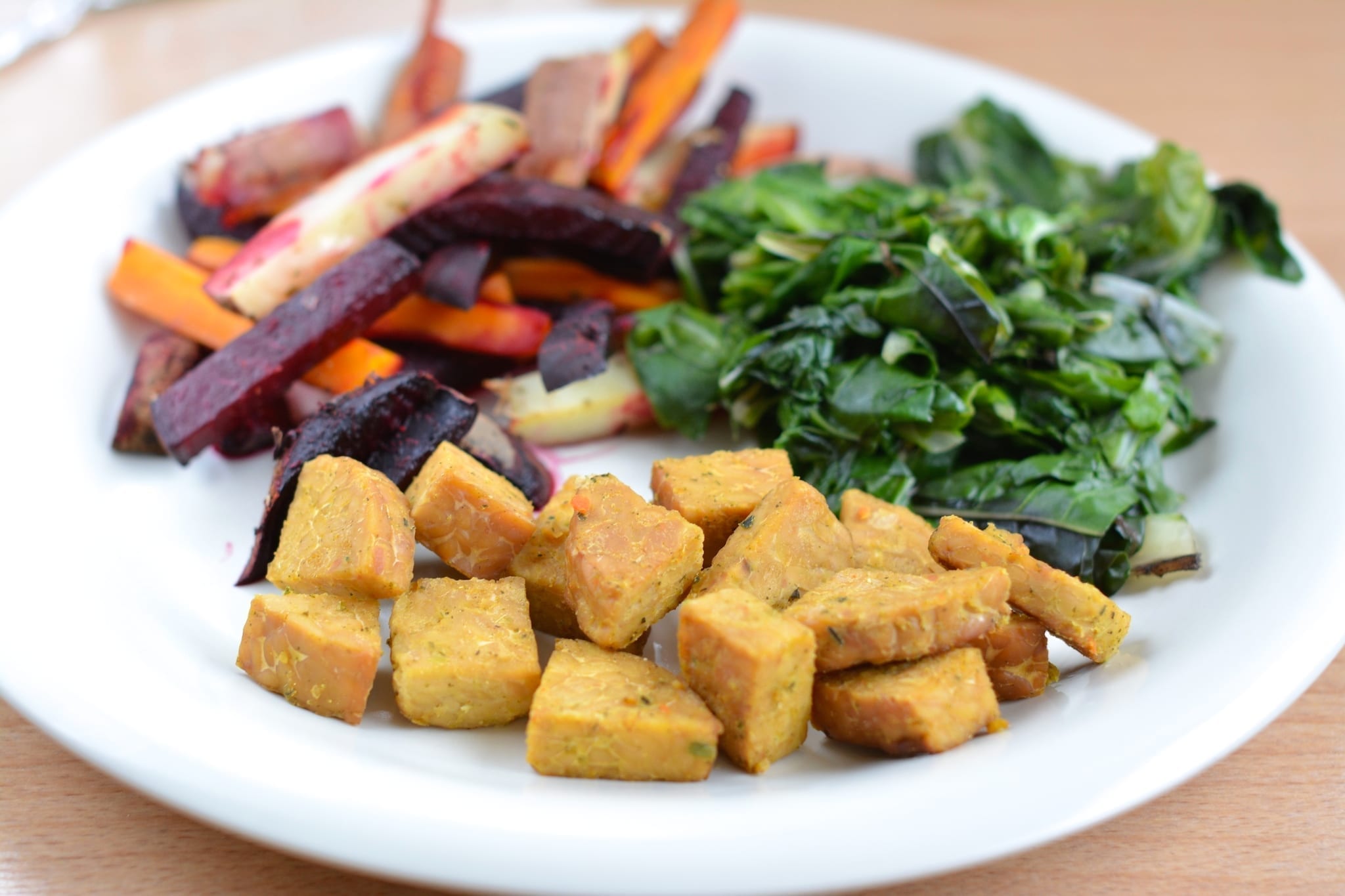 Tempeh with Oven-Roasted Veggies and Chard