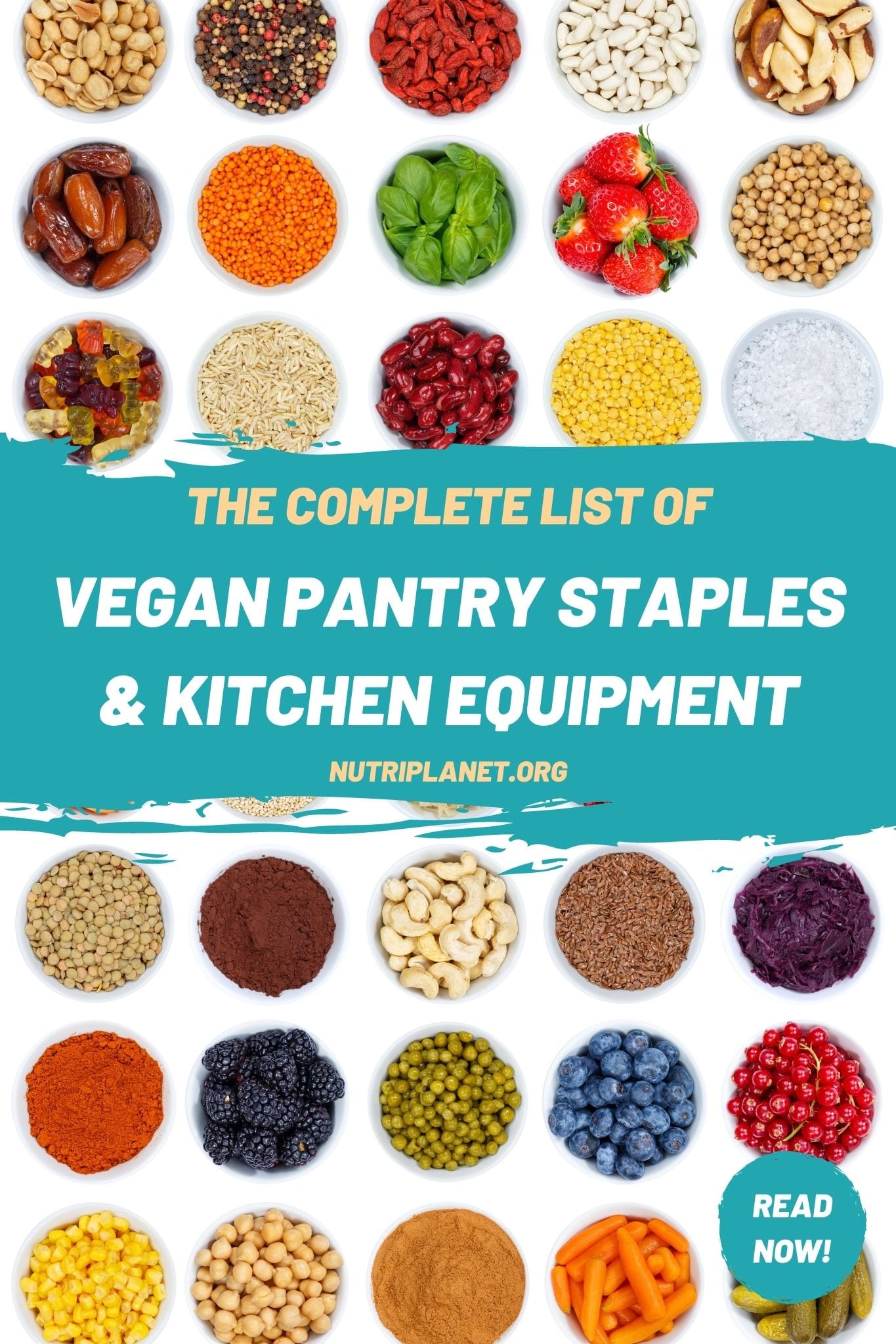organize vegan pantry staples and kitchen equipment 
