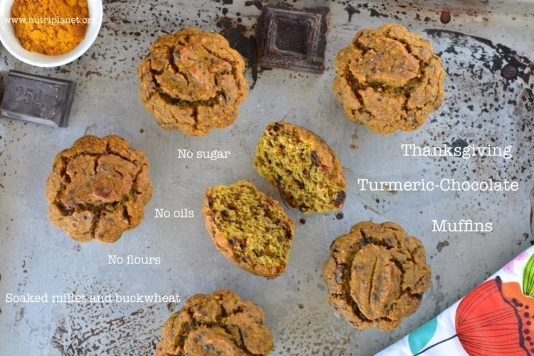 Turmeric-Chocolate Muffins with soaked millet and buckwheat