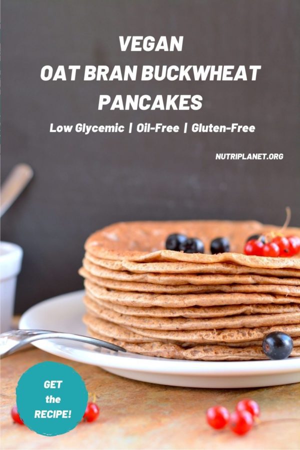 Learn how to make super fibrous and therefore low glycemic oat bran-buckwheat pancakes that are gluten-free, plant-based, and oil-free.