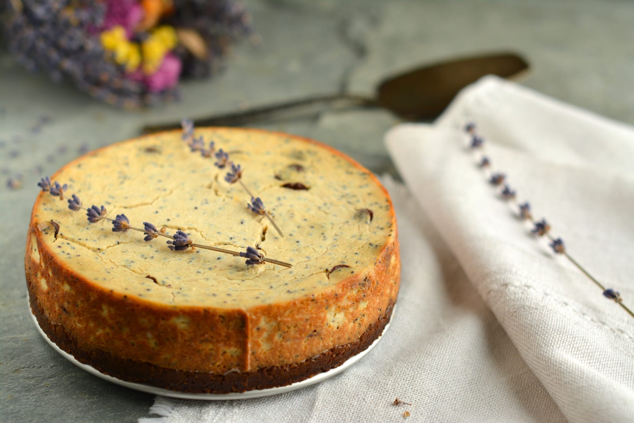 vegan baked cheesecake with tofu and poppy seeds