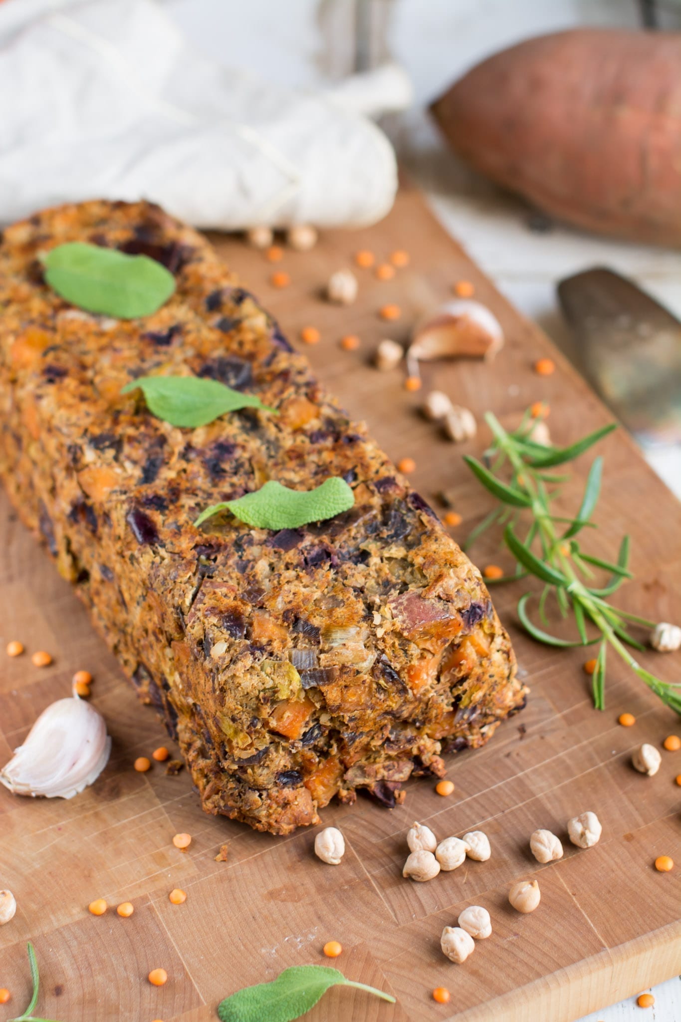 lentil loaf with potatoes and nuts