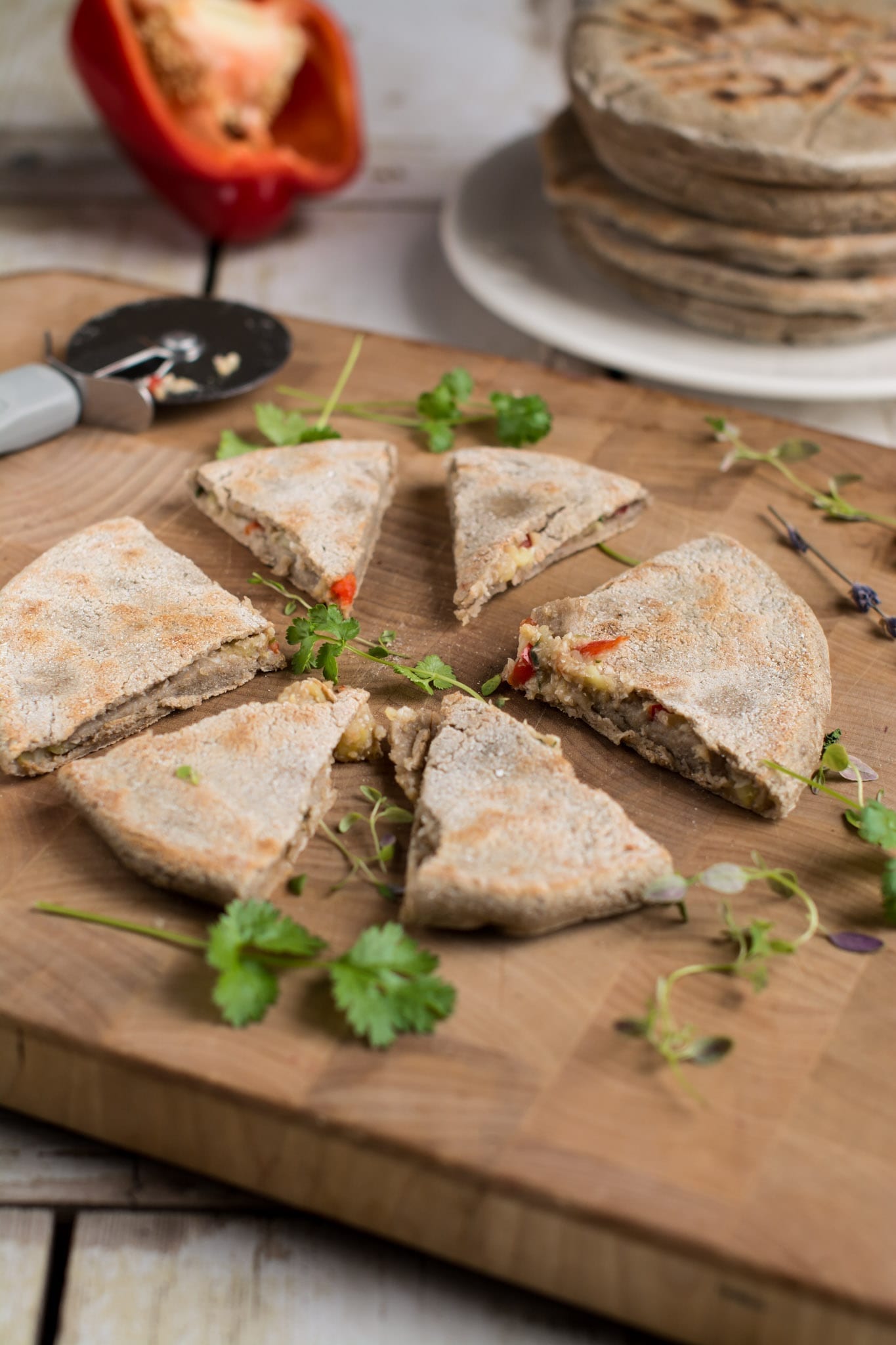 Gluten-free stuffed flatbread paratha with cauliflower-potato filling