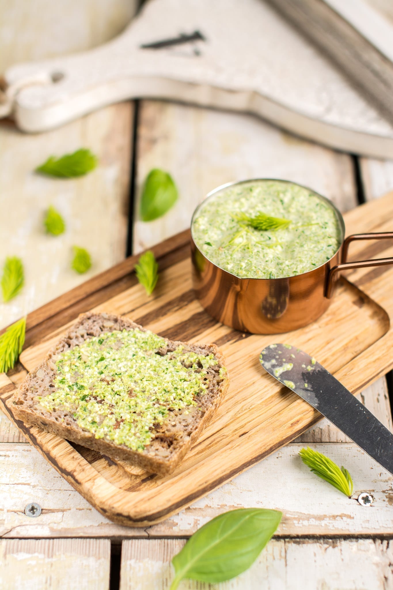 Oil-Free Pesto with Spruce Tips and Basil, Vegan