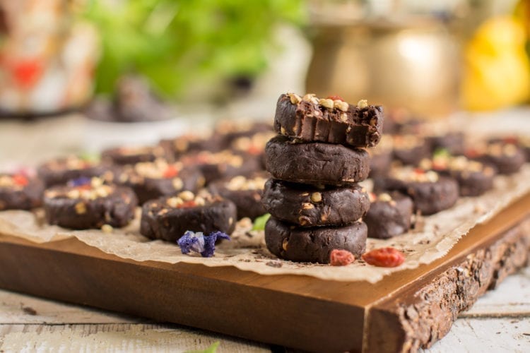 homemade vegan chocolate candies with oats
