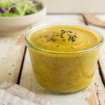Simple and delicious oil-free vegan salad dressing made with oven-roasted eggplant, zucchini and carrot. What’s more is that this dressing recipe is also gluten-free and low glycemic.