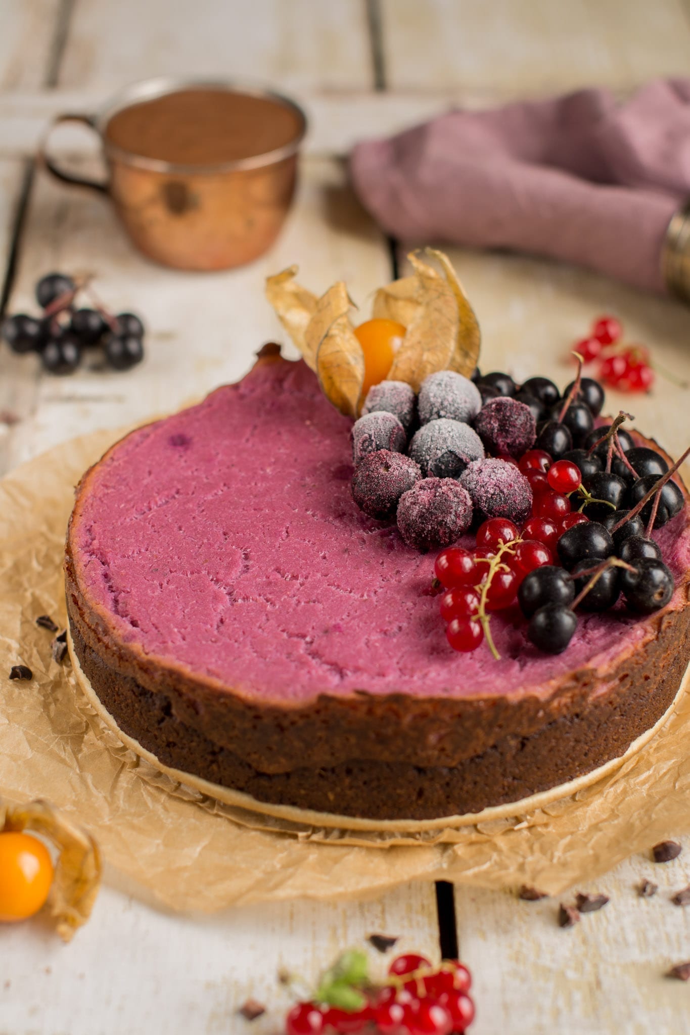 Tofu cheesecake with purple sweet potato