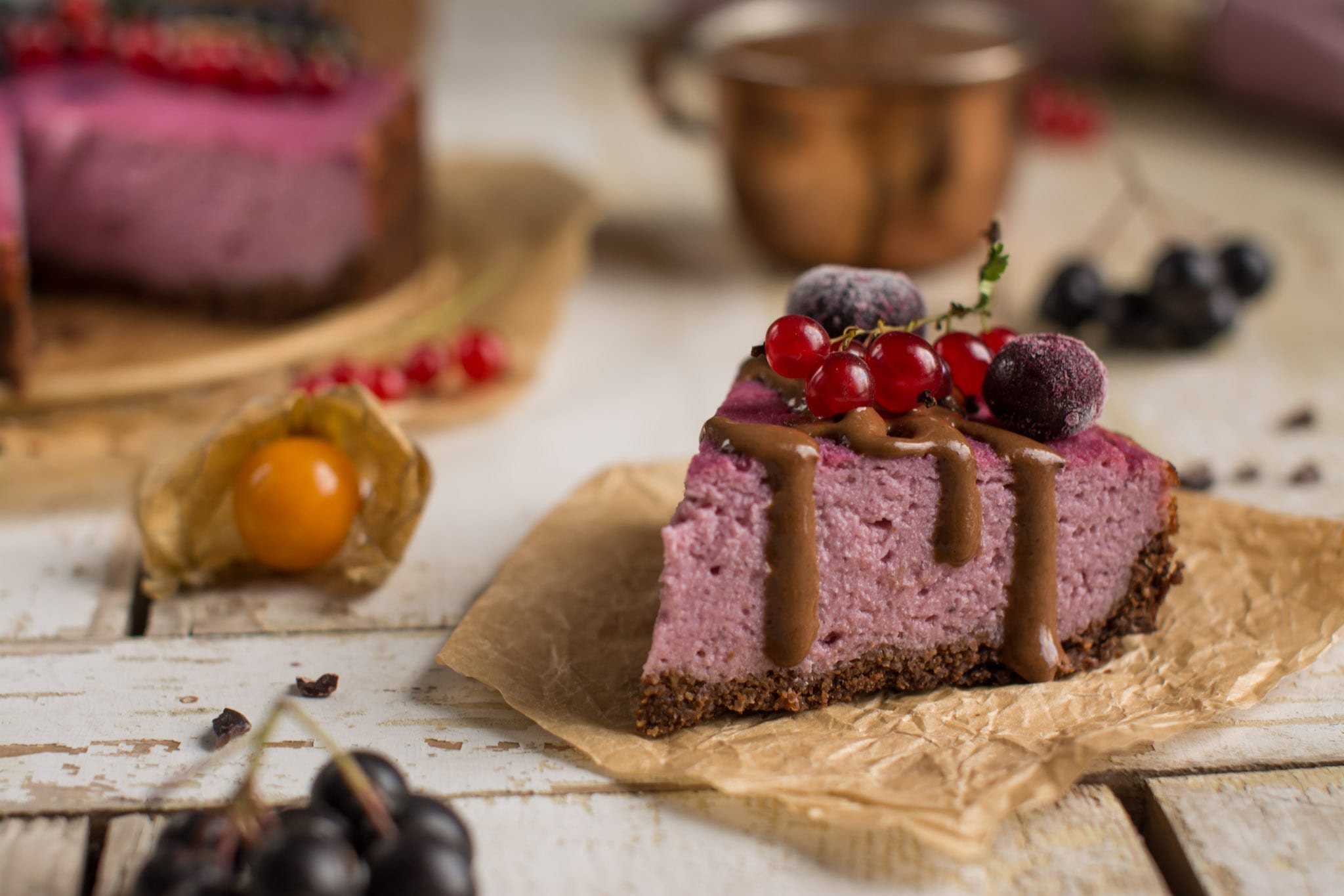 Tofu cheesecake with purple sweet potato