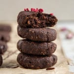 Delicious and hearty really chocolaty vegan chocolate chip cookies that are gluten-free and oil-free.