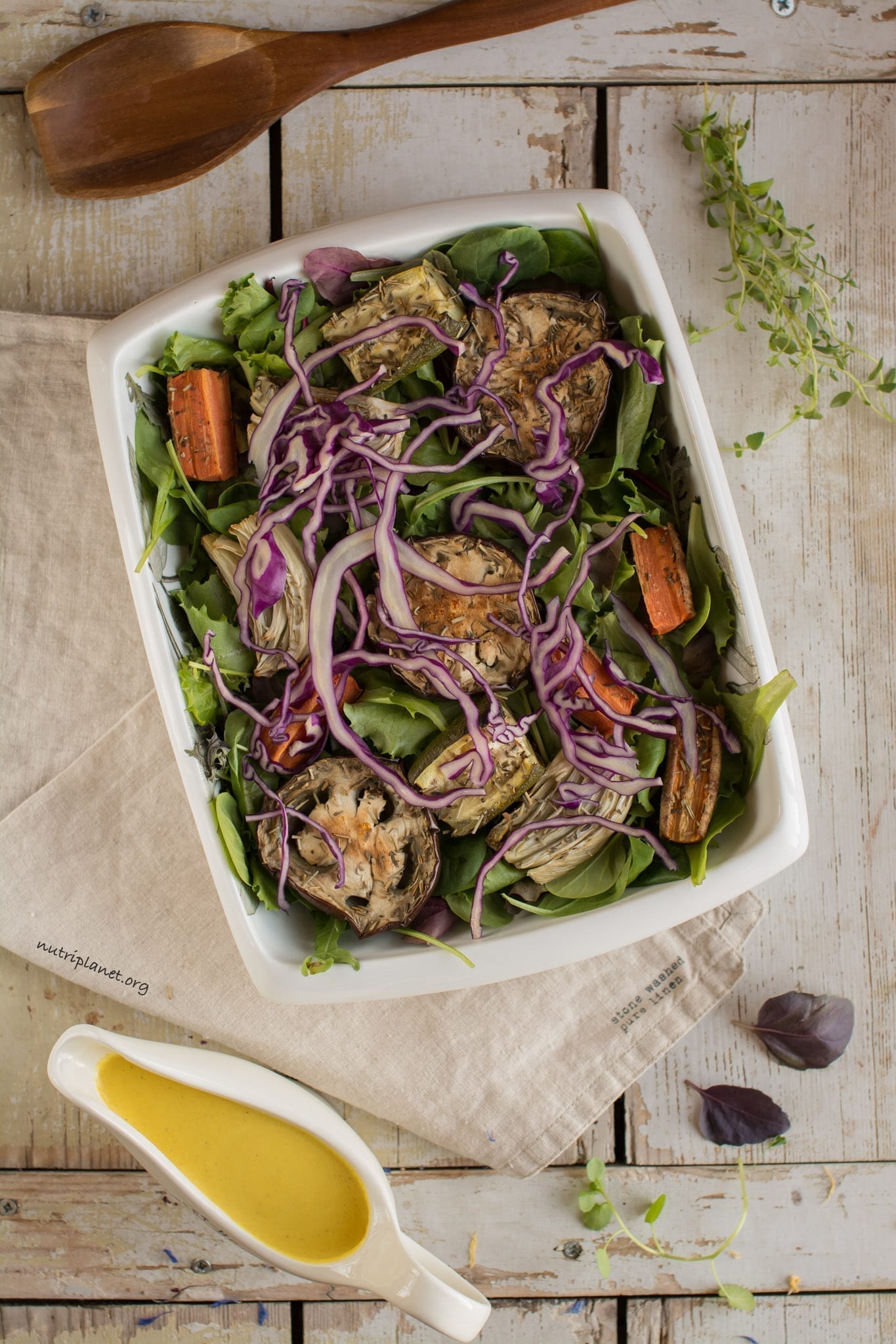 Vegan Salad with Roasted Veggies and Tahini Dressing