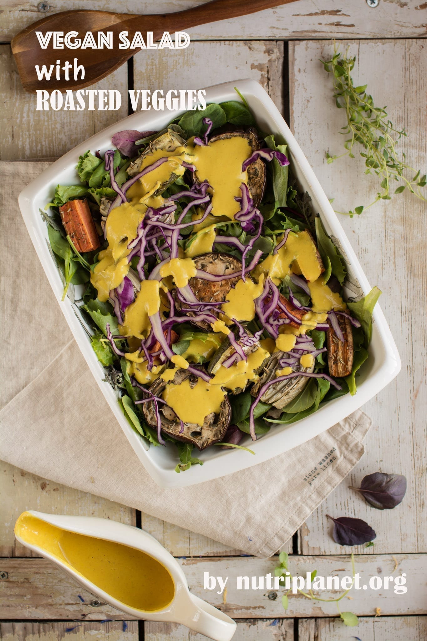 Vegan Salad with Roasted Veggies and Tahini Dressing