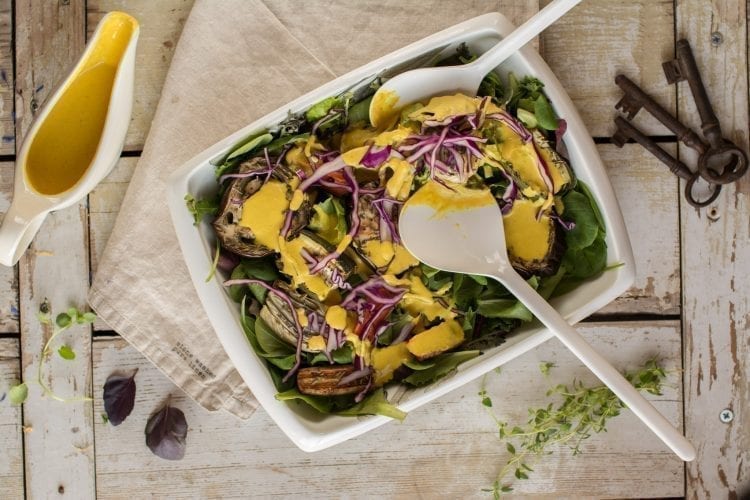 Vegan Salad with Roasted Veggies and Tahini Dressing