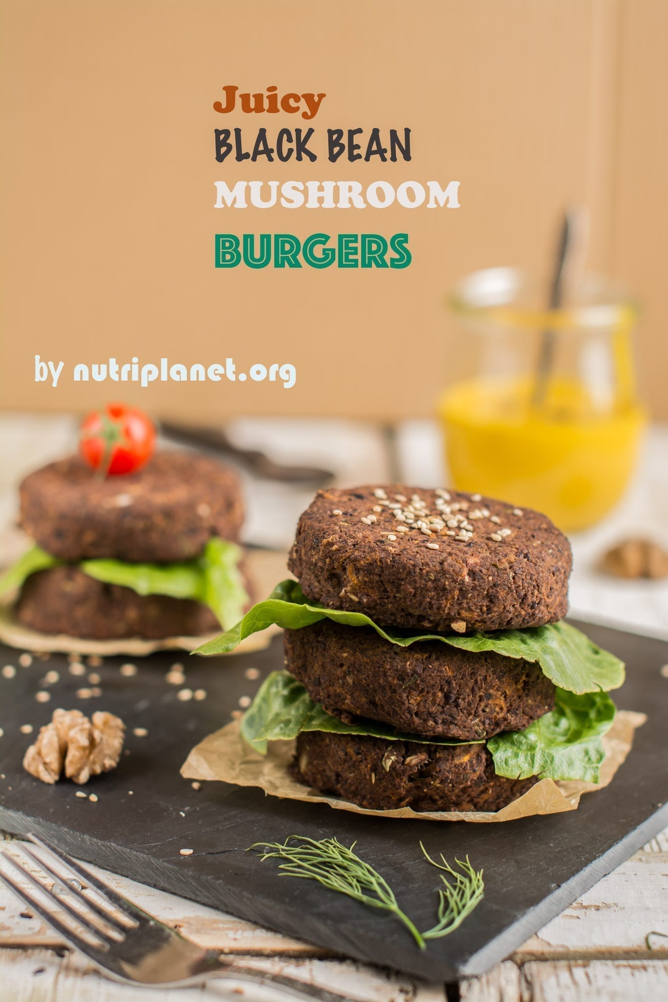 Vegan Black Bean Burgers with Mushrooms
