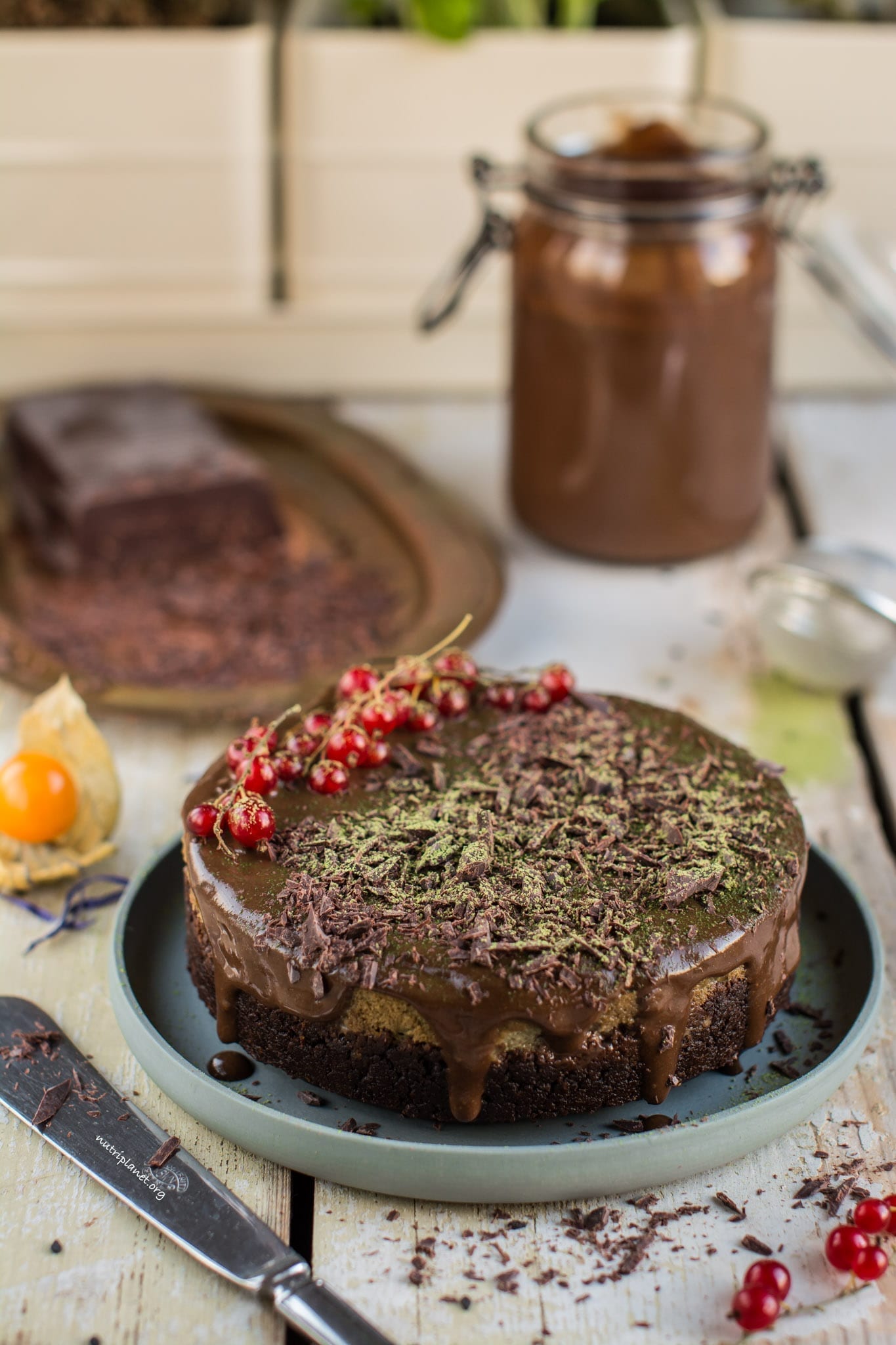 Vegan Matcha Cake with Tofu and Cherries