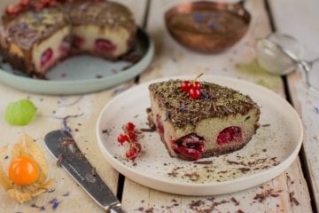 Vegan Matcha Cake with Tofu and Cherries