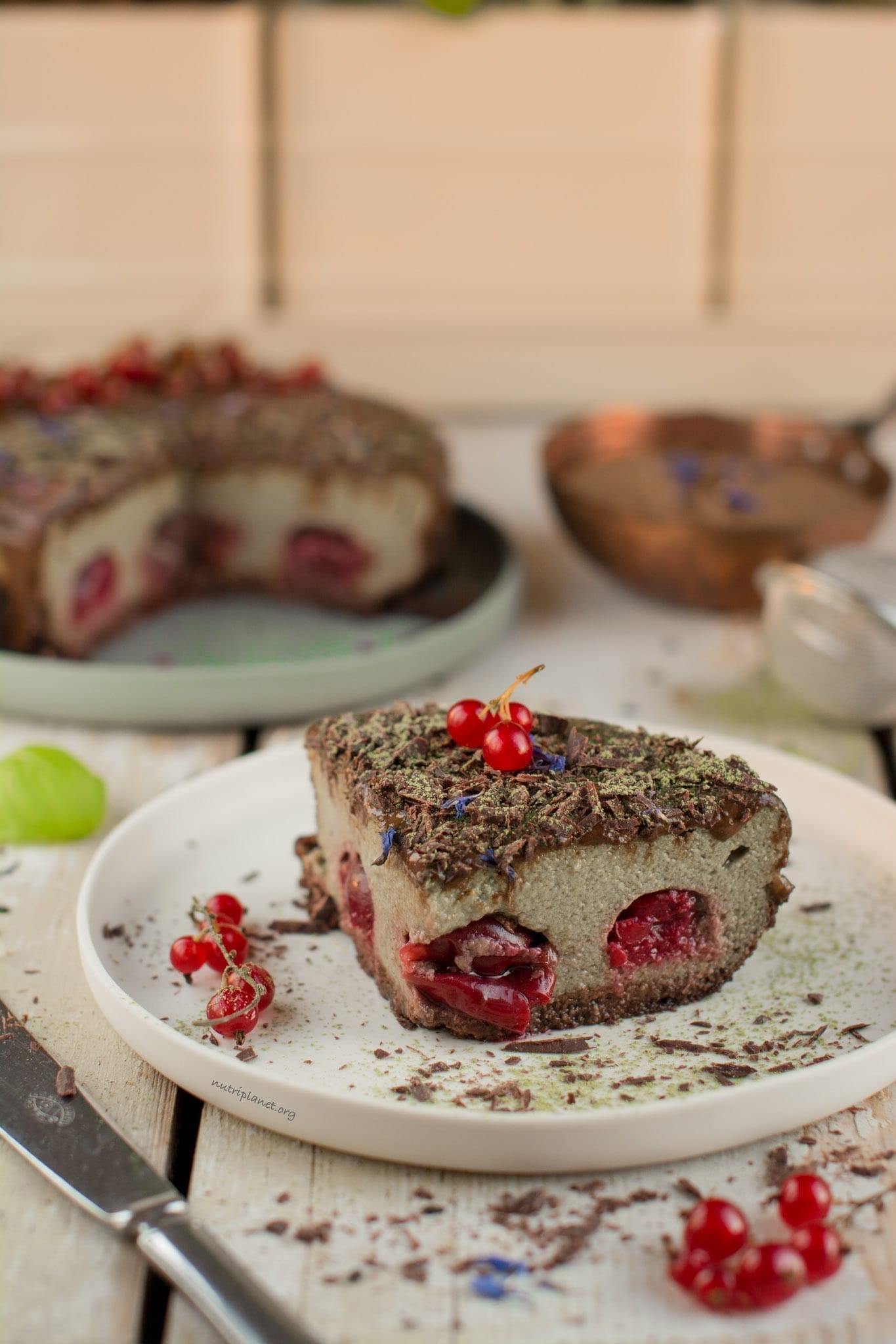 Vegan Matcha Cake with Tofu and Cherries