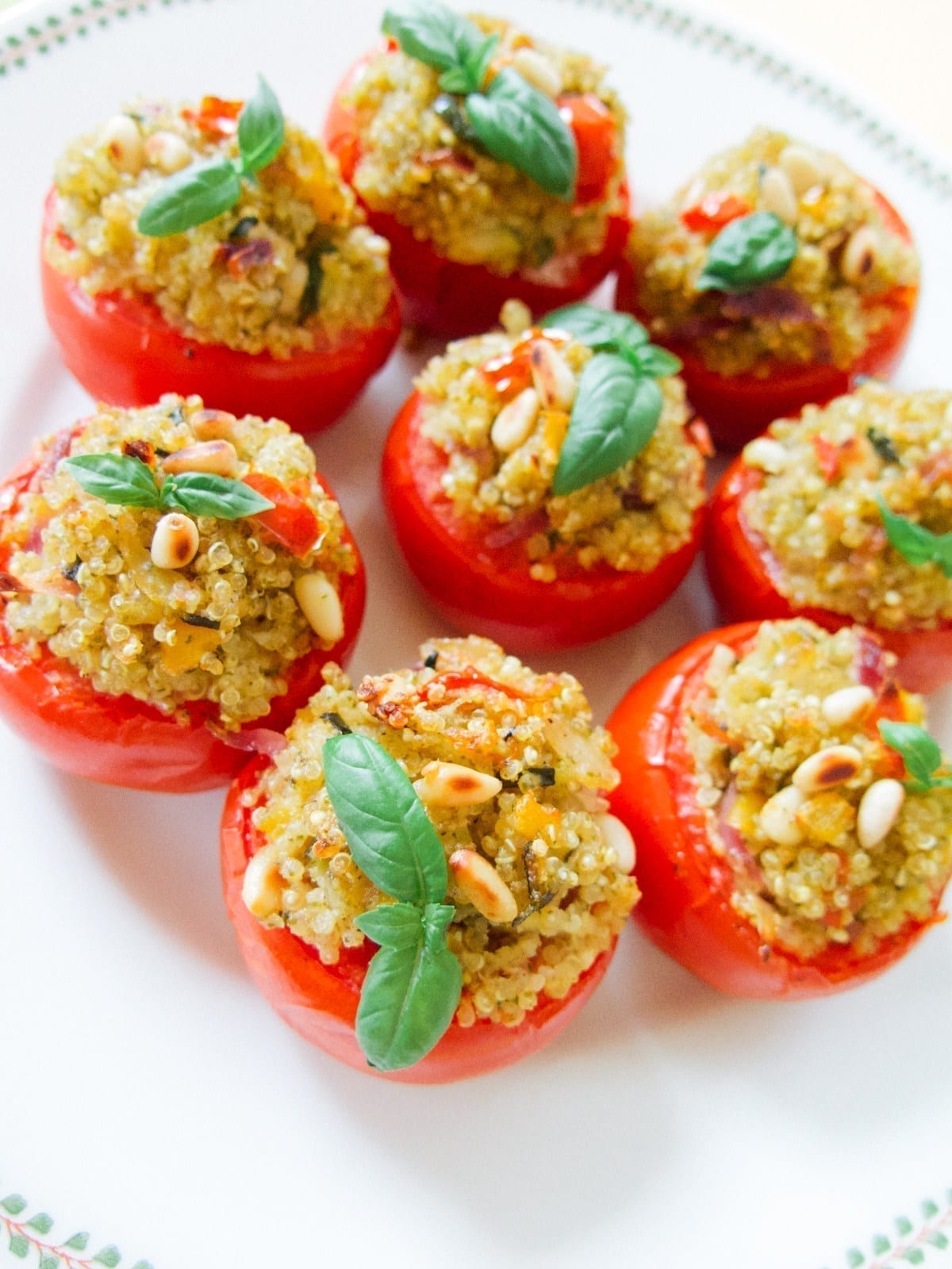 Vegan Christmas Dinner Stuffed Tomatoes with Quinoa and Pesto