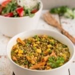 Vegan Stew with Brown Lentils, Green Peas and Corn