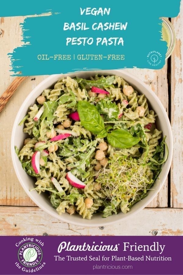 Super easy vegan basil cashew pesto pasta recipe that only requires 10 minutes of your time.