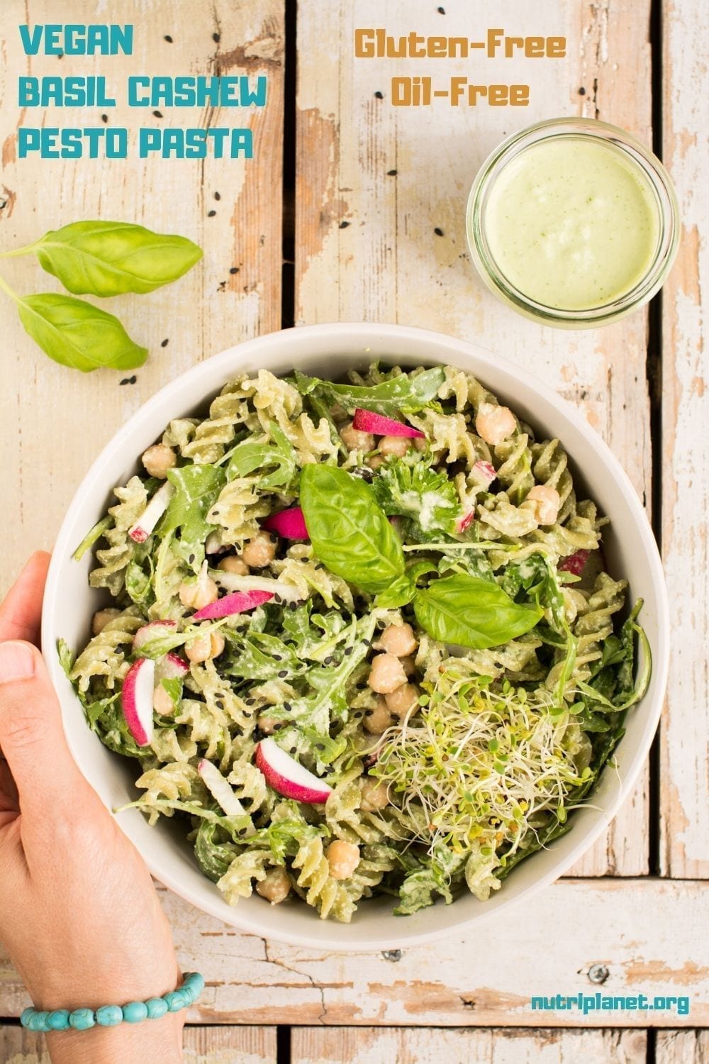 Super easy vegan basil cashew pesto pasta recipe that only requires 10 minutes of your time.