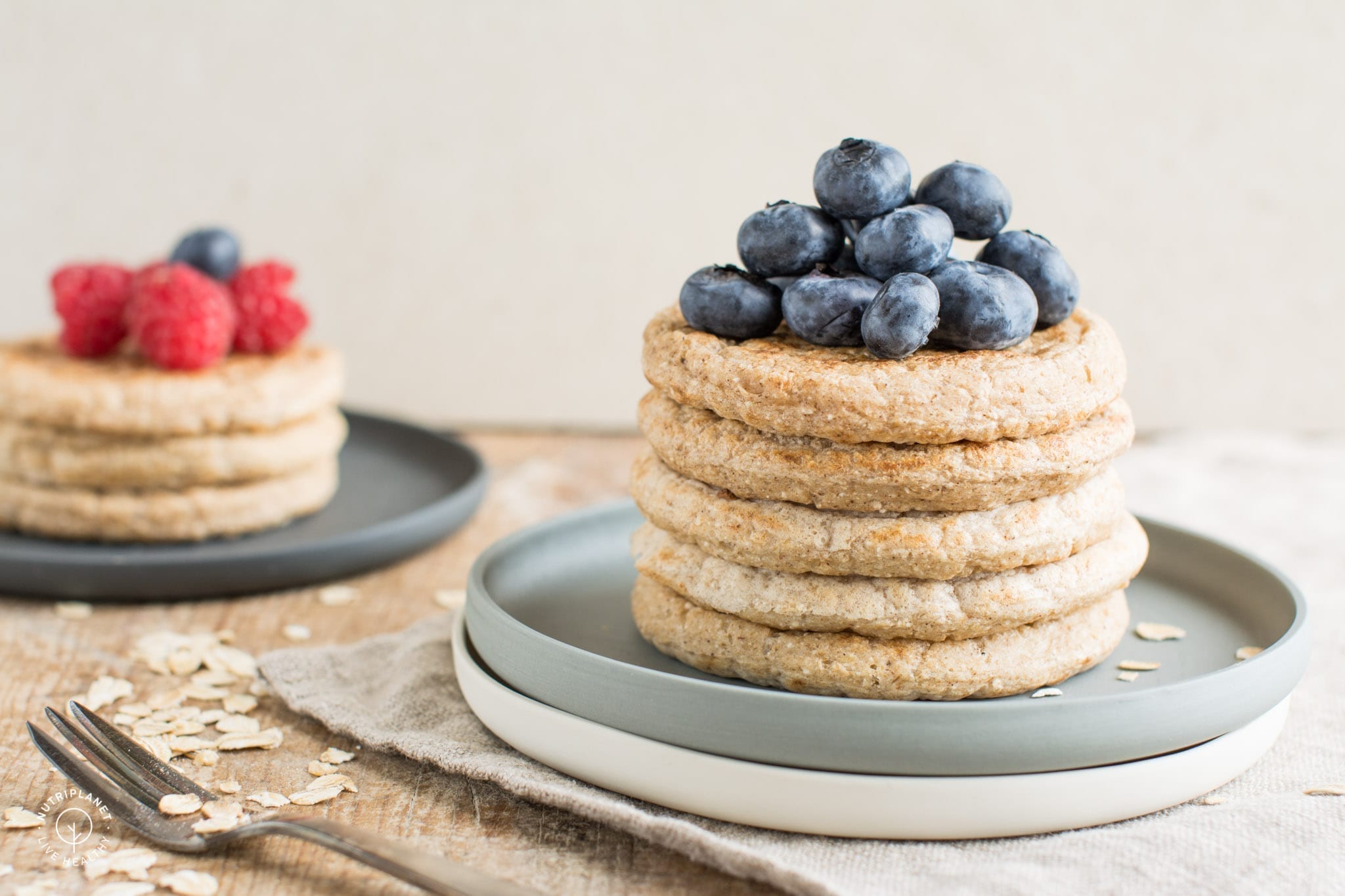 Light and fluffy vegan oatmeal pancakes with coconut flour