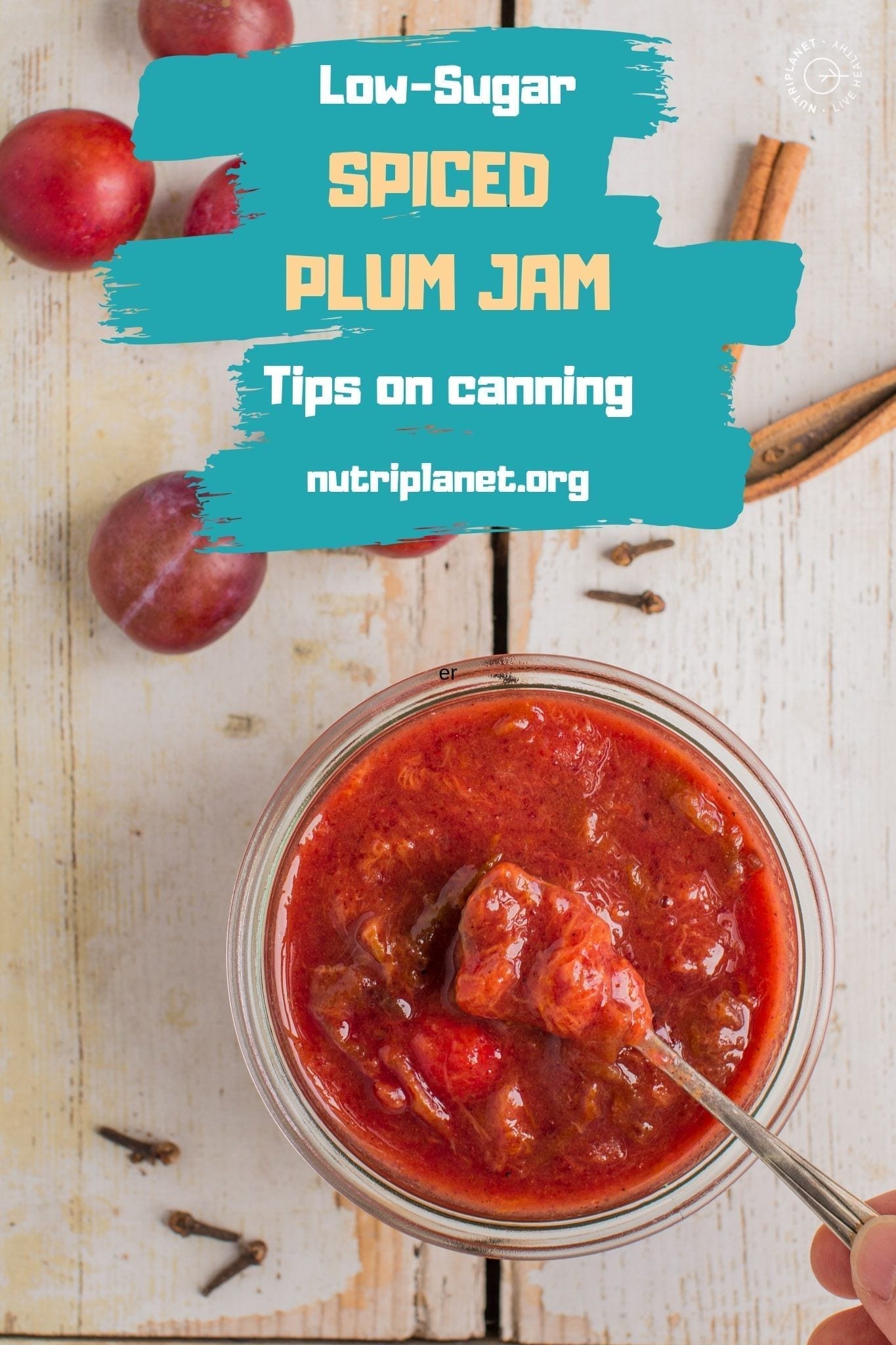Spiced low-sugar plum jam for canning that will make a perfect spread for toast or topping for porridges, pancakes and waffles.