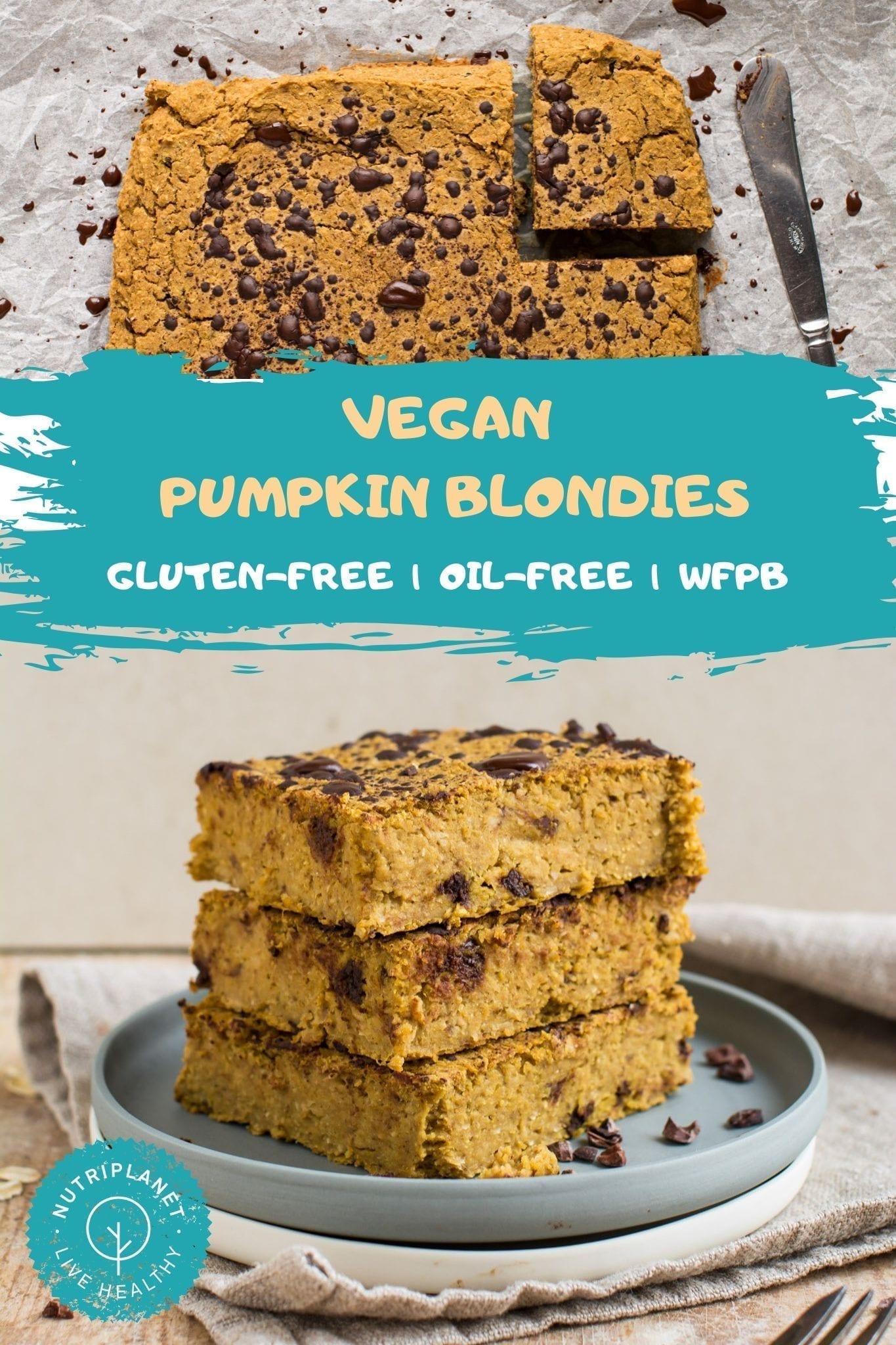 Vegan Blondies with Pumpkin, gluten-free, oil-free and refined sugar free