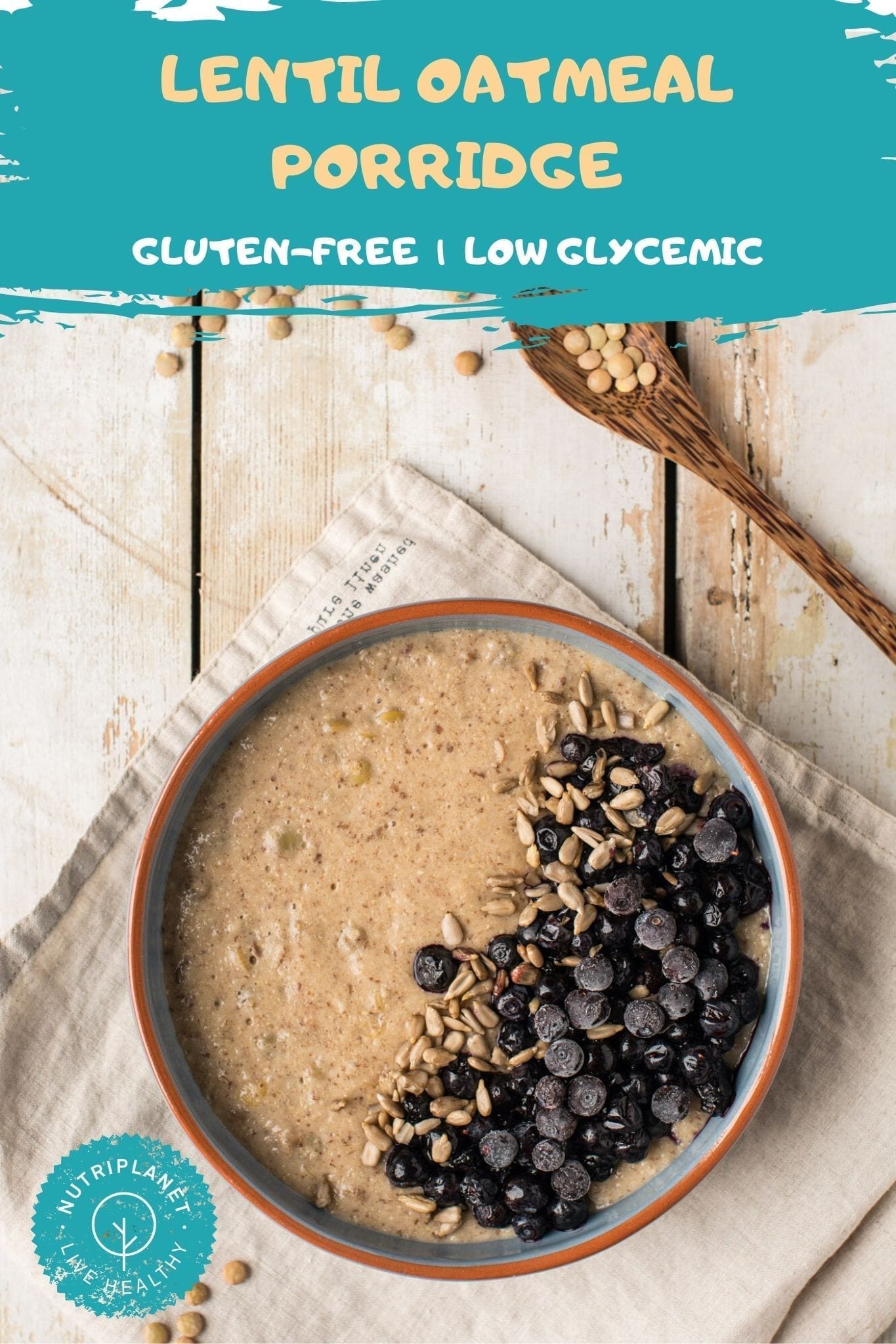 This vegan lentil oatmeal is a perfect low glycemic breakfast porridge recipe that will keep your blood sugar stable. 