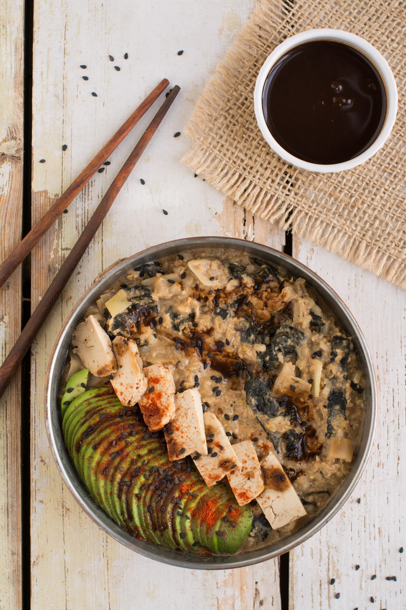 Try this vegan version of Japanese breakfast rice porridge with some healthy tweaks. It’s like eating sushi for breakfast, but in the form of comforting porridge bowl.