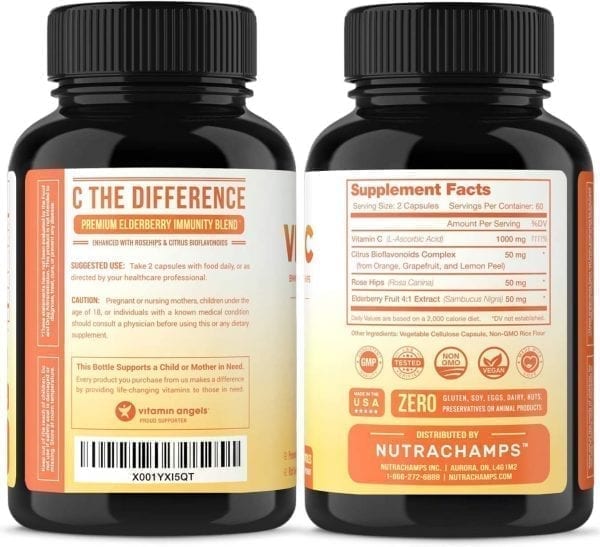 Premium Vitamin C 1000mg with Elderberry, Citrus Bioflavonoids & Rose Hips - Image 2