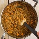 Delicious sweet potato lentil stew is perfect for a weeknight dinner. Ready in 30 minutes. Ideal for meal prepping.
