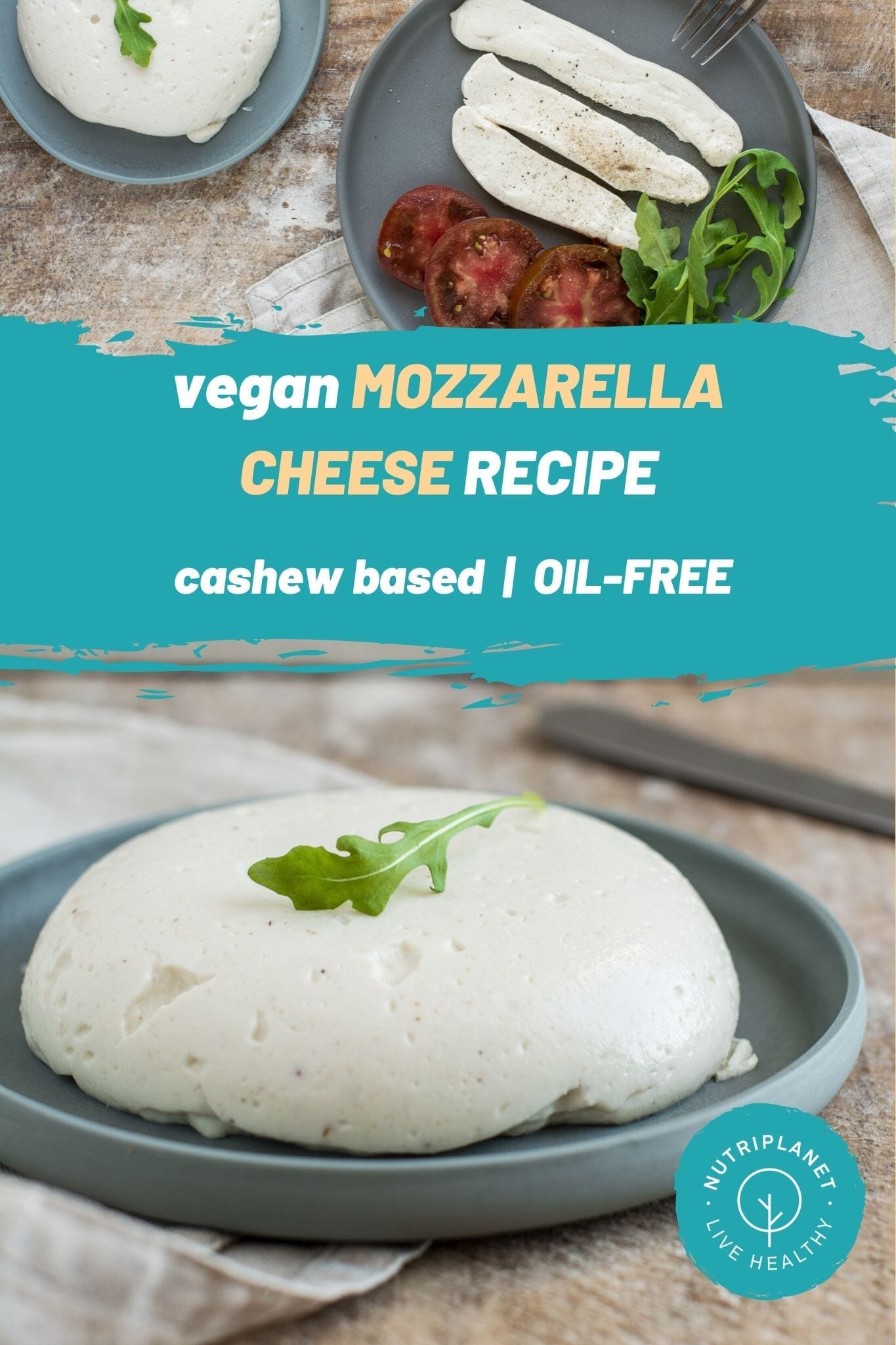 Cashew based vegan mozzarella cheese recipe that is oil-free and gluten-free yet so creamy, soft and tasty.
Vegan mozzarella juust.