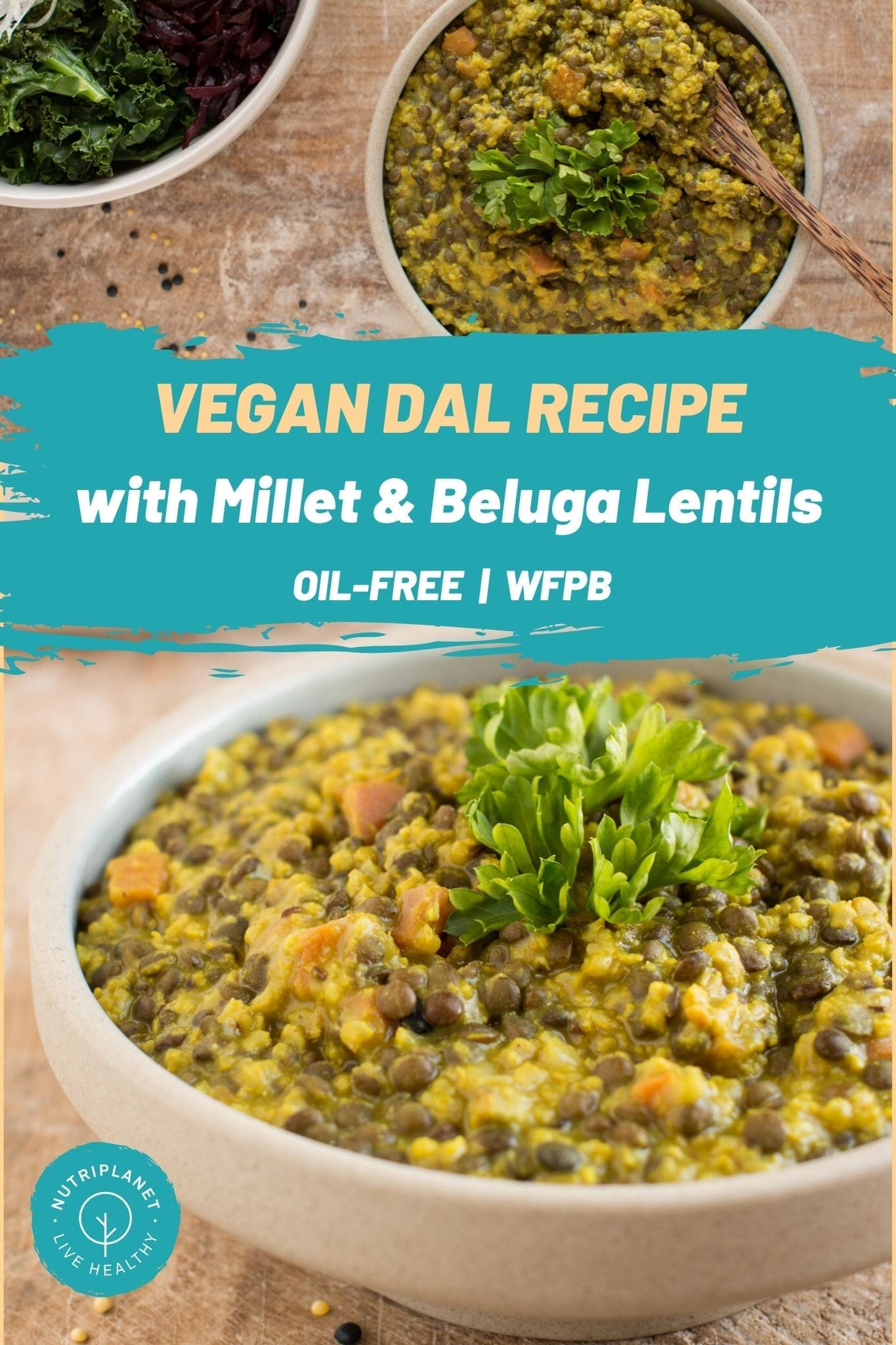 Easy and delicious oil-free vegan dal recipe with millet and black lentils