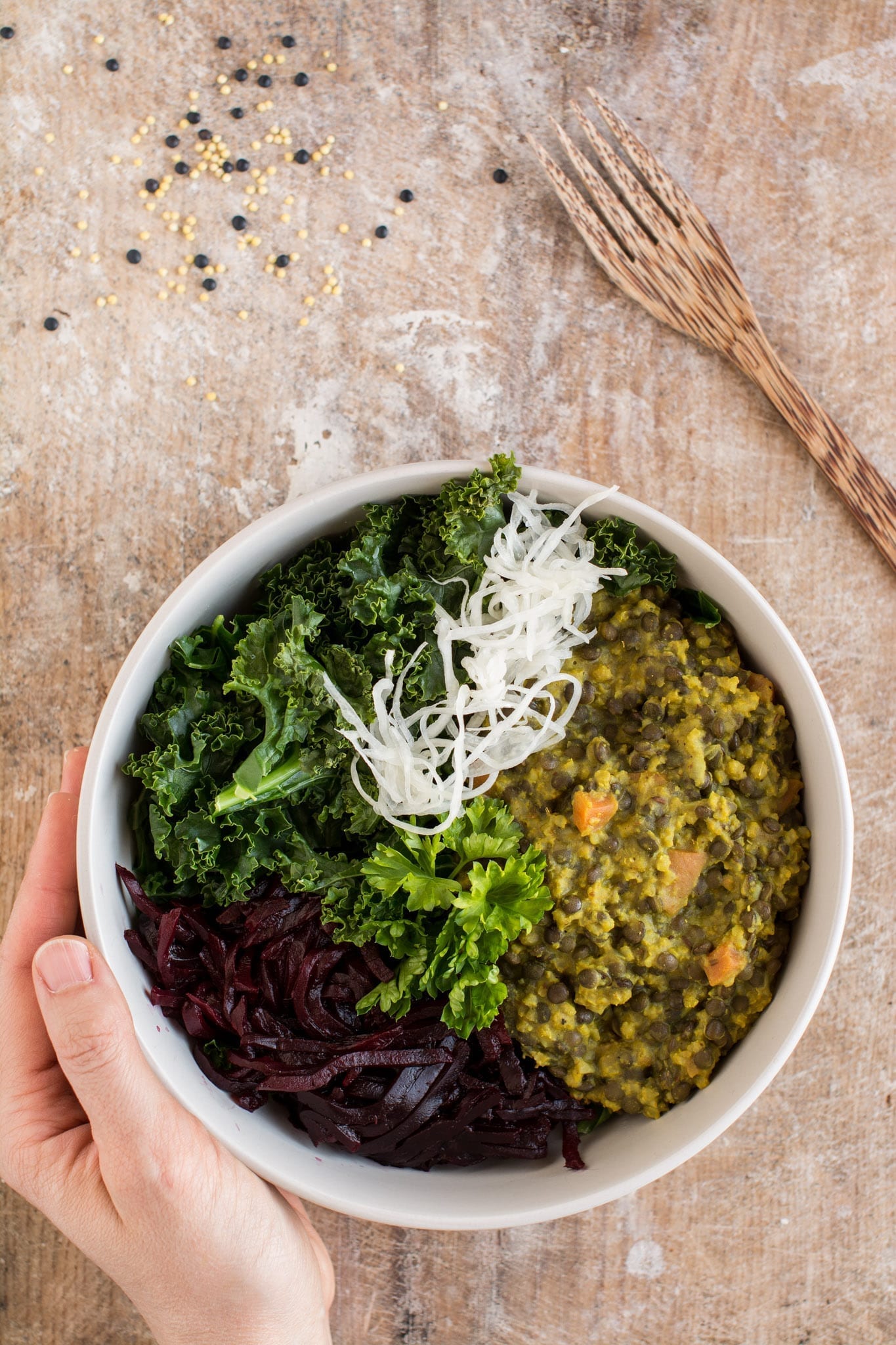 Easy and delicious oil-free vegan dal recipe with millet and black lentils.