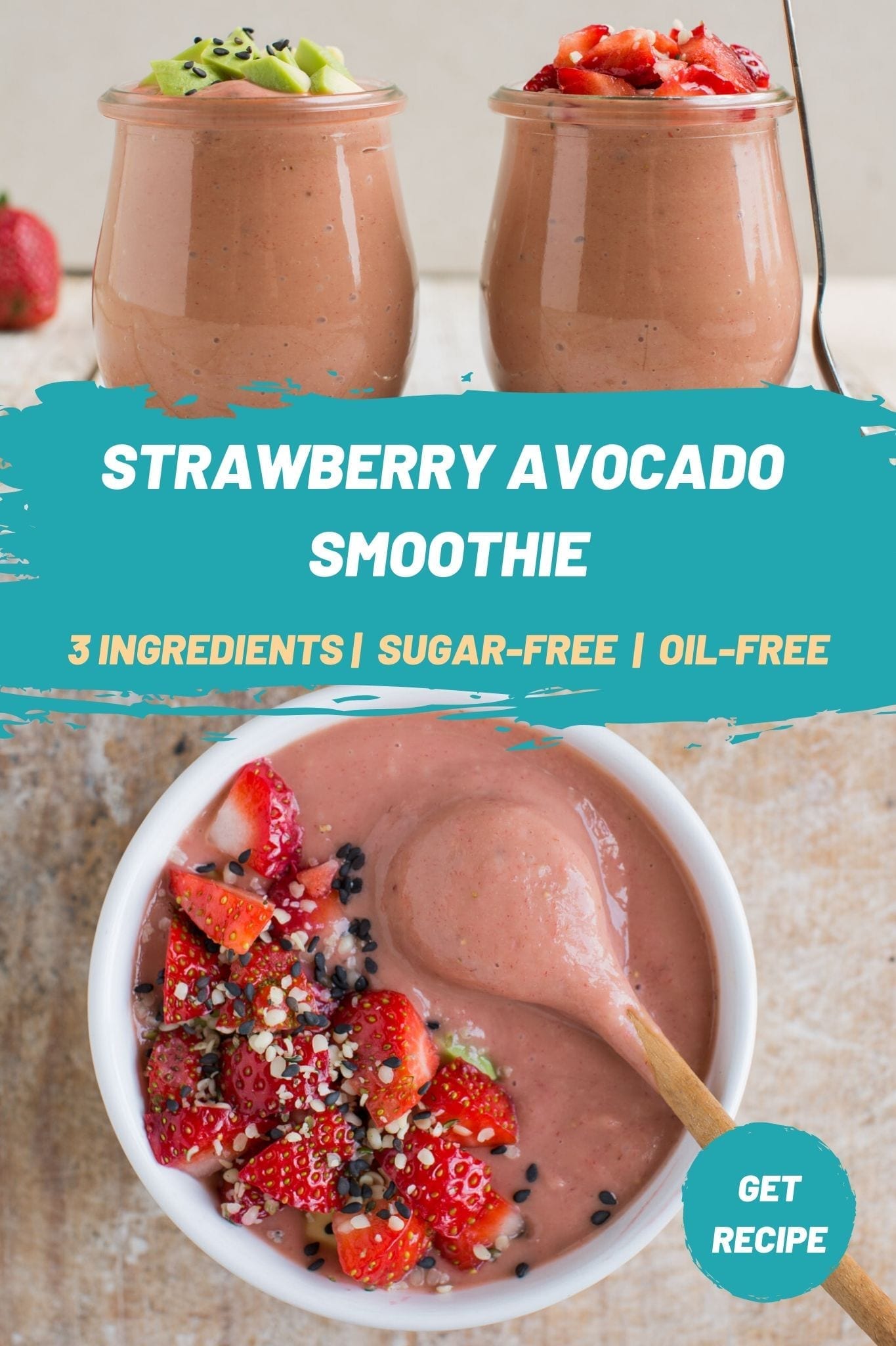 Delicious strawberry avocado smoothie with creamy texture that is extremely easy to make requiring just 3 ingredients. No added sugars or other additives!