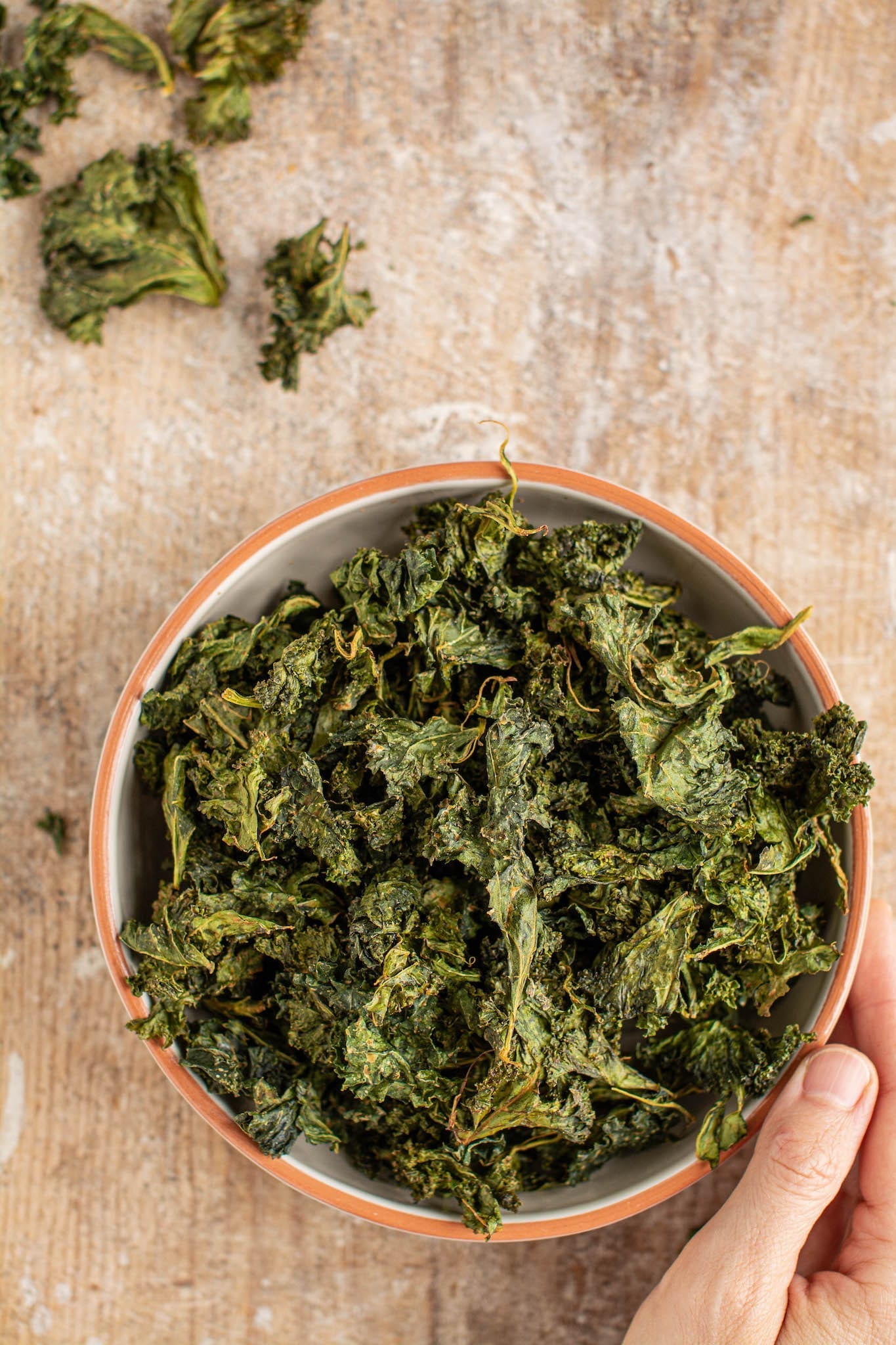 Try those delicious baked kale chips that are also oil-free. It’s a great recipe for a healthy snack instead of potato chips for when you crave something crispy and a bit salty