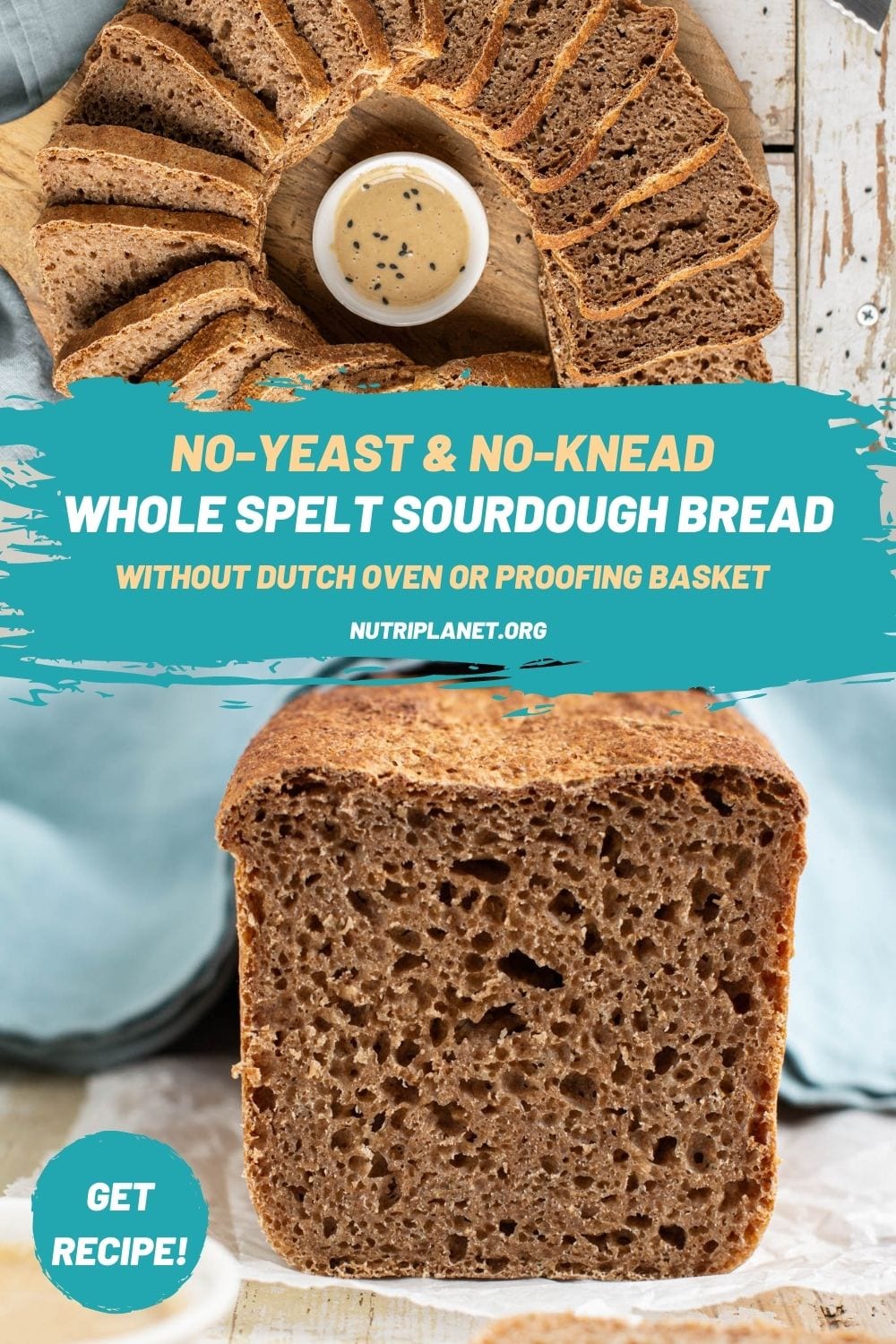 Learn how to make no-knead whole grain spelt sourdough bread with simple equipment in only 8 hours.