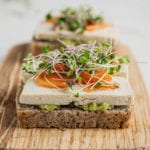 Avocado Tofu Sandwich with Kimchi and Micro Greens