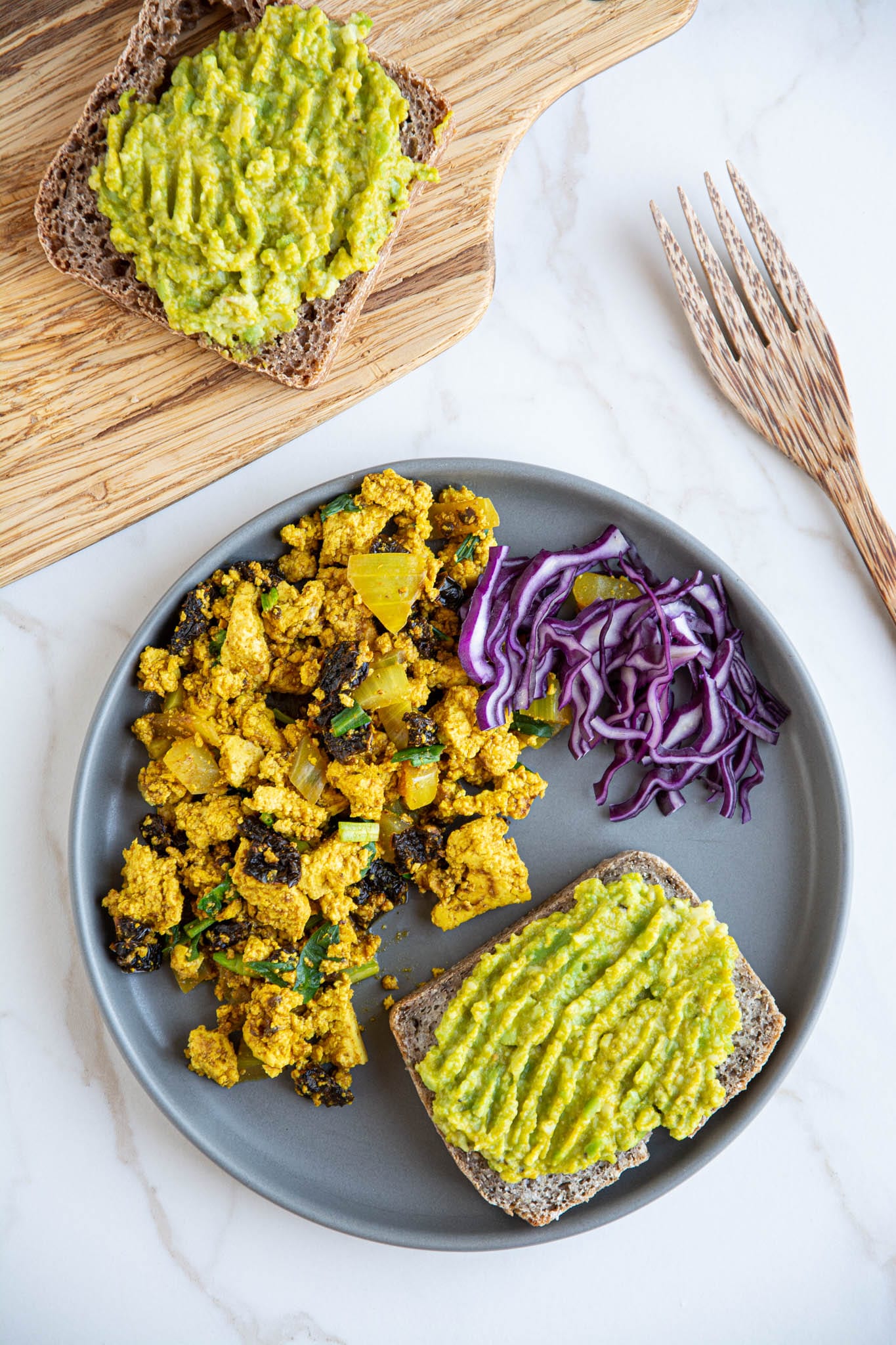 Tofu scramble with avocado toast