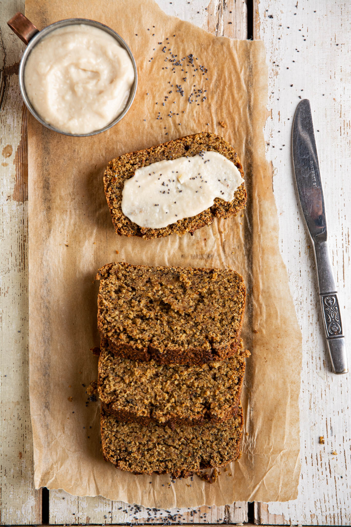 Learn how to make refined sugar free, oil-free and gluten-free vegan lemon pound cake with poppy seeds and vegan lemon custard cream. Suitable on Candida diet.